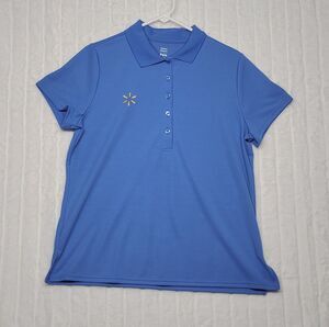 Walmart Women's Blue Polo Shirt Size L Large Short Sleeve Performance Stretch